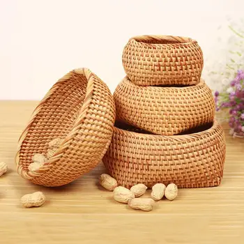 

Handmade Round Woven Bread Roll Basket Fruits Bowl Storage Tray Container Vegetables Food Gathering Tools for Home Garden Decor