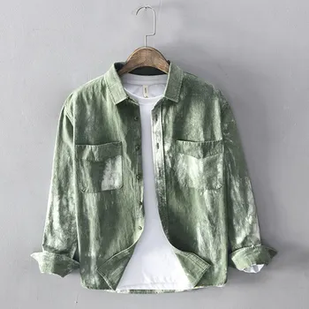 

New men's long sleeve shirt in autumn Japanese Vintage cotton camouflage wash polo shirt coat loose tops size M-3XL