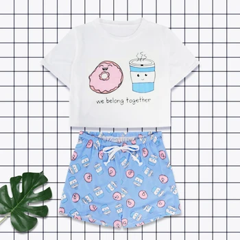 

Women Summer Sleepwear Cute Cartoon Print Pajamas Pajama Set Sweet Short Sleeve T Shirts Shorts Spring Pijama Homewear