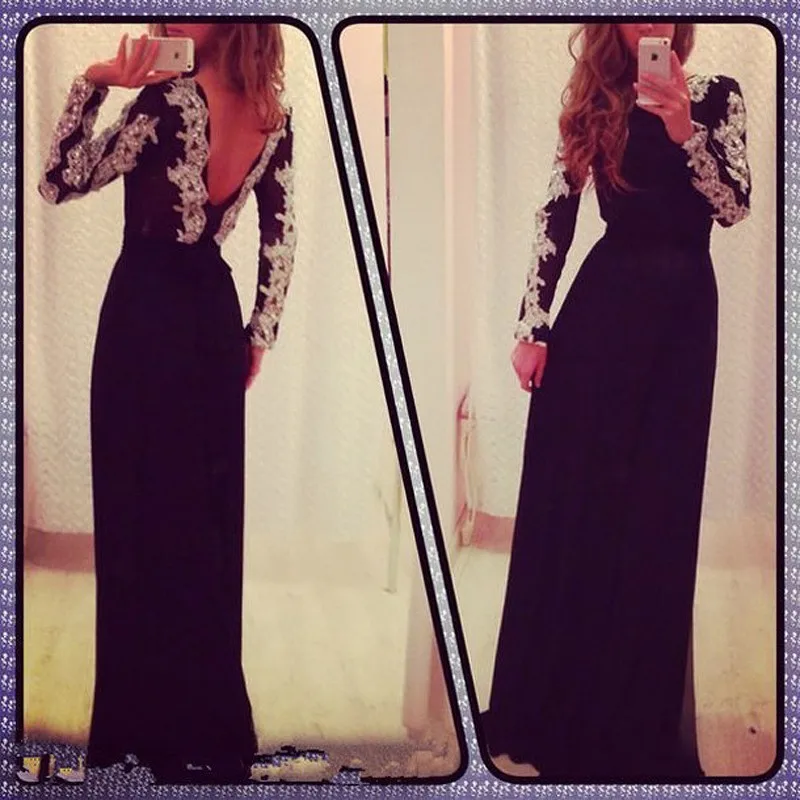 Vestido de formatura sereia, черное платье с длинным рукавом и аппликацией, с глубоким v-образным вырезом на спине, длинное вечернее платье для мамы невесты