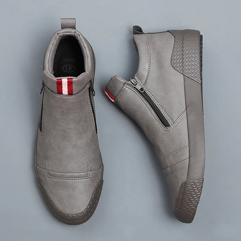 Men's Simple Boots Fashion Korean Joker High Top Casual Shoes Side Zipper Flat Heel Boots MG56569 outdoor boots chelsea boots men leather boots business mens boots