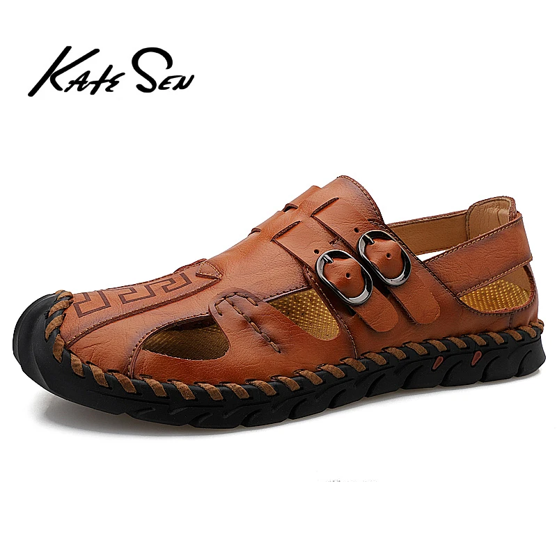 

2020 New Summer Sandals Men Genuine Leather Classic Roman Sandals Outdoor Beach Slipper Men Water Trekking Flip Flops Size 38-48