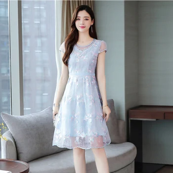 

2020 Fashion Embroidered Chiffon Short Sleeve Sexy Boho Dresses Summer Vintage Sundress Elegant Women A Line Party Vestidos