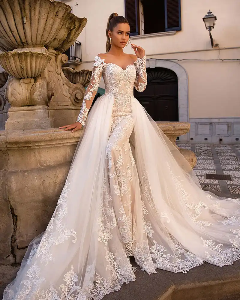 Trumpet wedding dress with detachable train Clearance