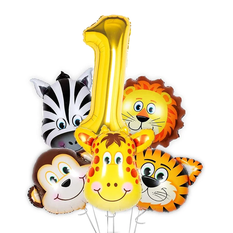 6 Pcs Safari Jungle Animal Balloon 40 Inch Foil Number 1 Boy First Birthday  Decorations For Wild One Birthday Party Balloons - Party & Holiday Diy  Decorations - AliExpress