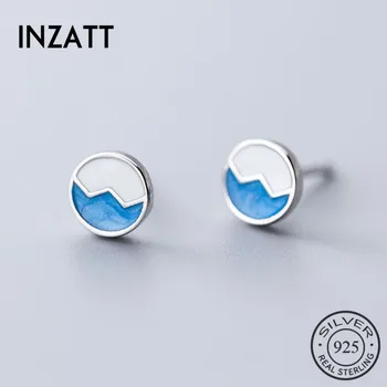 

INZATT Real 925 Sterling Silver Geometry Round Stud Earrings Fashion Women Fine Jewelry Party Minimalist Cute Accessories Gift