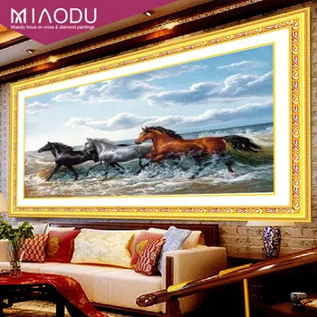 

Miaodu 3D Diamond Painting Cross Stitch Horses Beach Run Crystal Needlework Full Diamond Embroidery Decorative Office Decoration
