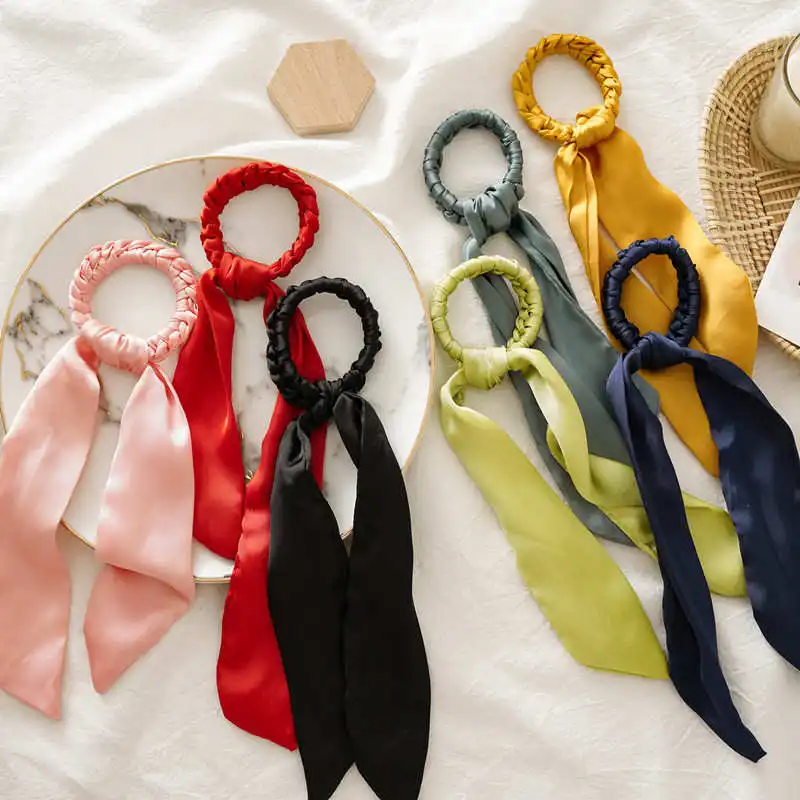 Многоцветный Scrunchie женский шарф для волос эластичная одноцветная повязка для волос бант волосы резиновые завязки девушки аксессуары для волос