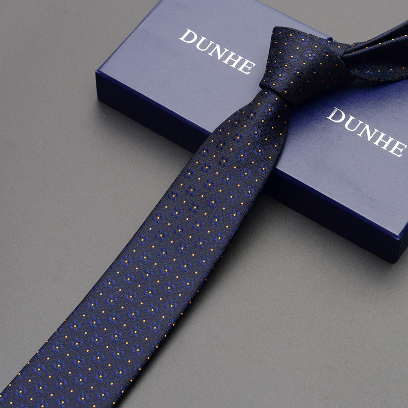 High Quality New Silk Formal Wedding Ties for Men Tie slim 6cm Necktie Designers Brand Deep Blue Neck Tie with Gift Box - Цвет: hf87