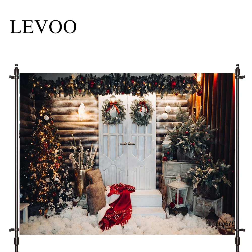 

LEVOO Photographic Background Christmas Tree Red Scarf Wreath Door Backdrop Photo Shoot Photocall Photobooth Prop Custom