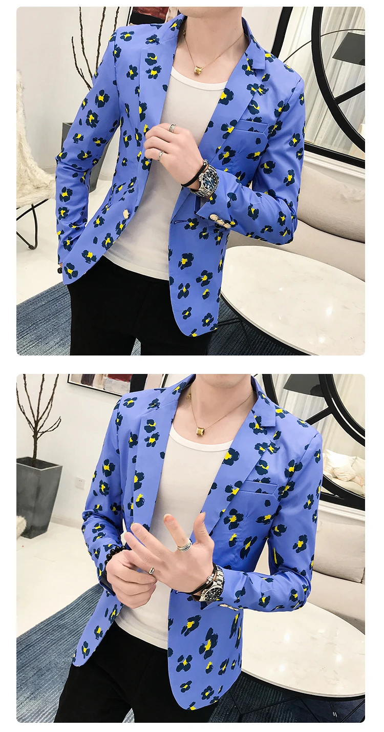 Мужские блейзеры, модные, летние, белые, Homme, повседневные, 3XL, с цветочным принтом, пиджак, формальные, приталенные, на одной пуговице, мужские блейзеры