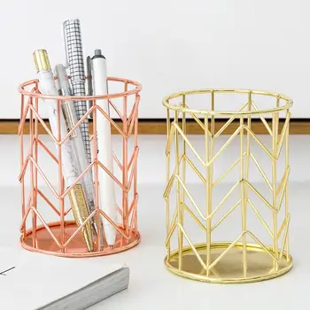 

Round Desktop Metal Pen Makeup Brushes Holder Storage Box Container Organizer