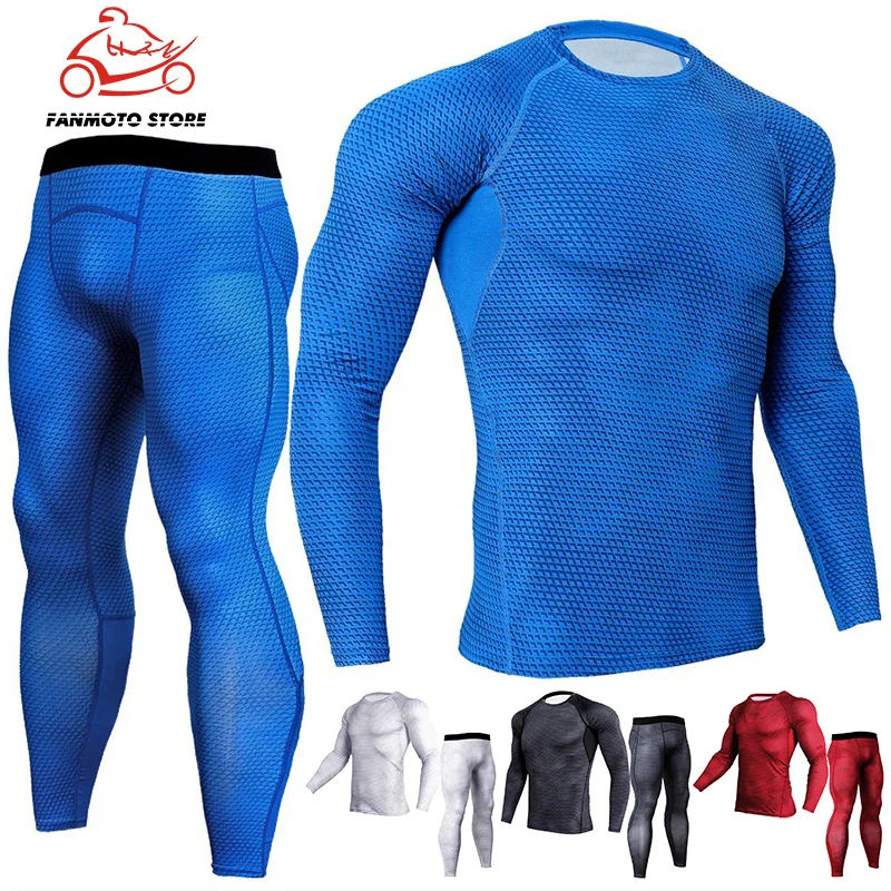 

Men motorcycle Running Sport Compression t shirts Pants Suits Jogging Tracksuit Male Gym Fitness Sportswear Set shirt Leggings