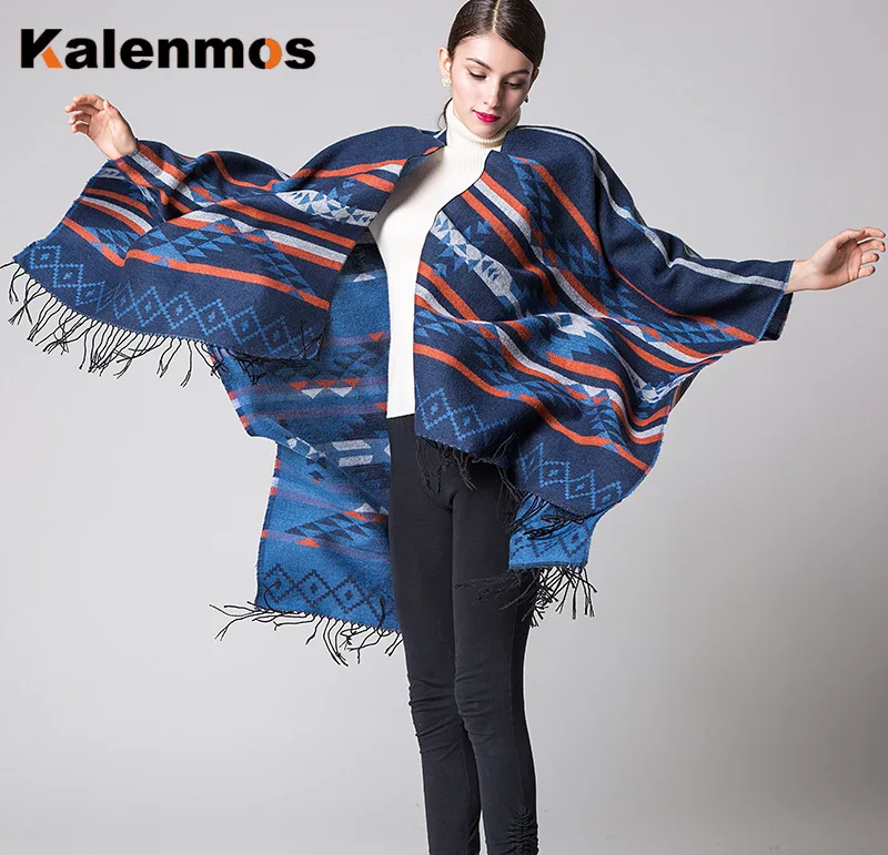 Cloak Poncho Scarf Women Geometric Travel Shawl Imitation Cashmere Capes National Wind Fork Cloaks Wraps Pashmina Autumn Winter |