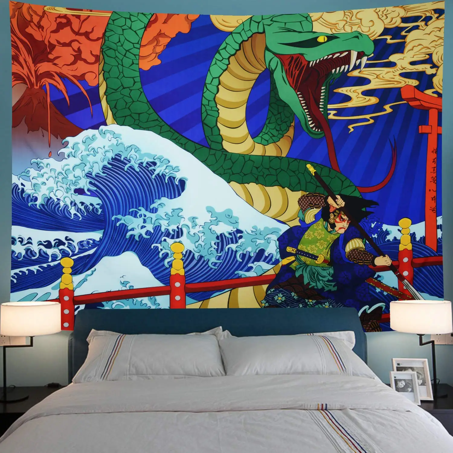 

Ukiyo-e Art Tapestry Japanese Legendary Snake Great Ocean Wave Wall Hanging