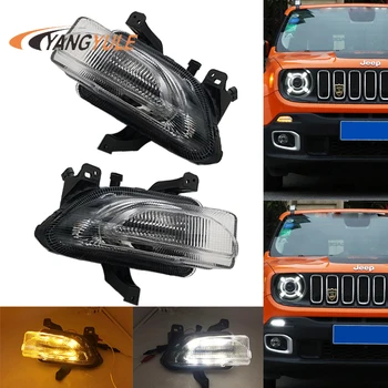 

led drl daytime running light clearance light with dim control + yellow moving turn signal for J eep renegade 2014-2016