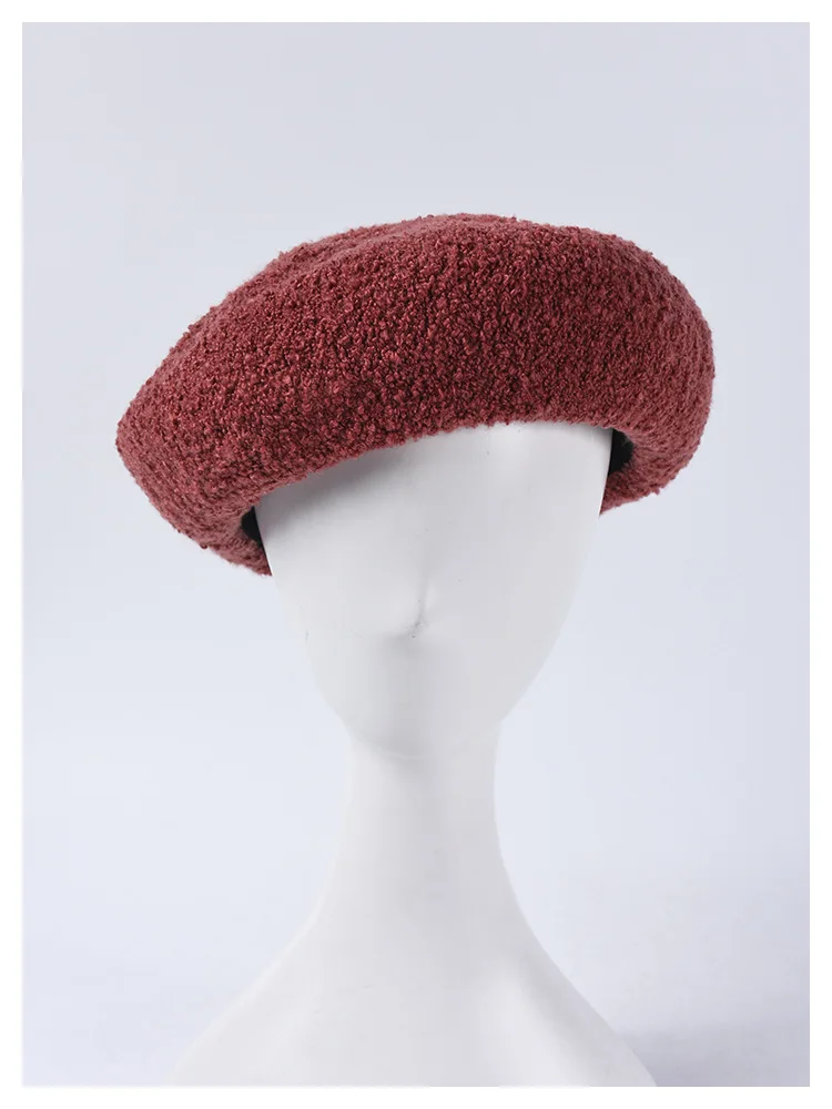 7 цветов, новые модные шерстяные рулонные береты для женщин, теплые плоские шапки, Женские французские шапки, розовая черная шапка грибовидной формы, корейский стиль - Цвет: bean red