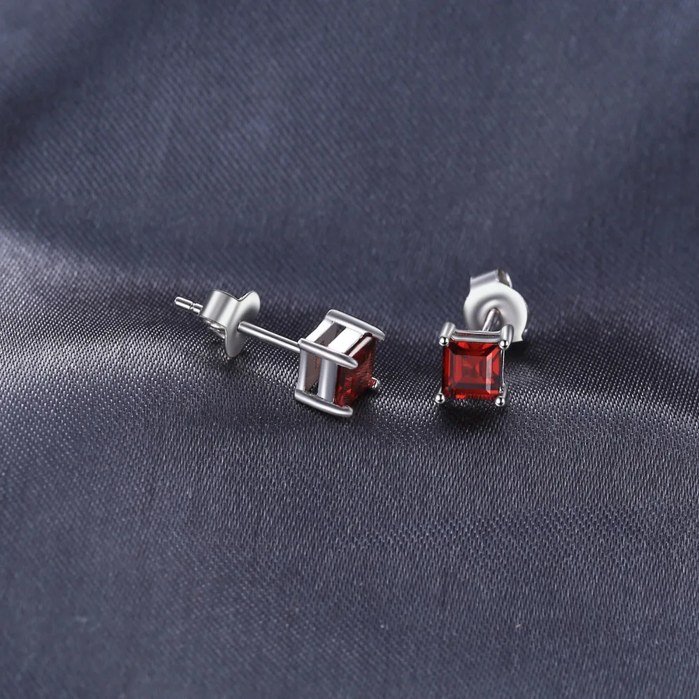 Ювелирные изделия, квадратные серьги-гвоздики из натурального красного граната, 925 пробы серебряные серьги для женщин, корейские серьги, модное ювелирное изделие