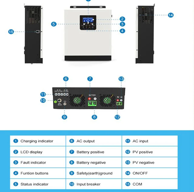 Y&H Onduleur hybride solaire 3000 VA 2400 W 24 VDC 220 VAC Building In 40 A  MPPT Solar Controller & chargeur AC Pure Sine Wave Inverter