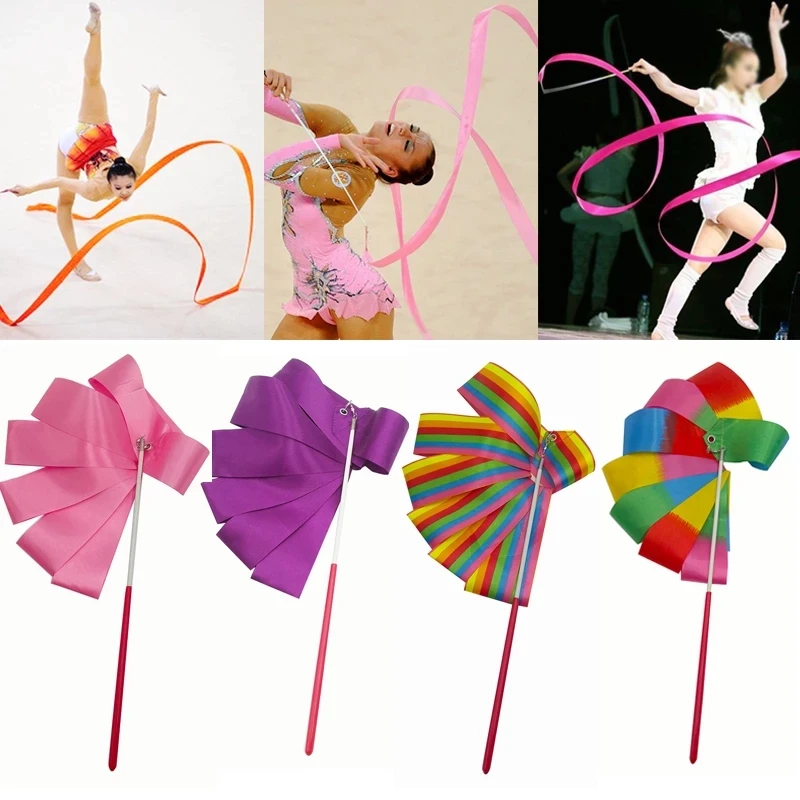 

2M/4M Colorful Gym Ribbons Dance Ribbon Rhythmic Art Gymnastic Ballet Streamer Twirling Rod Stick For GYM Training Professional