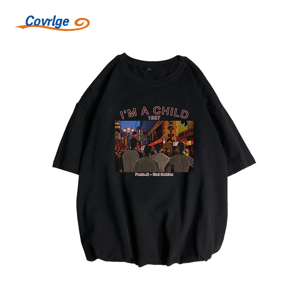 

Covrlge New Men's T-shirt Oversize Daily Fashion Hip Hop Graffiti Print Round Neck Comfortable Trendy Cotton Clothing MTS696