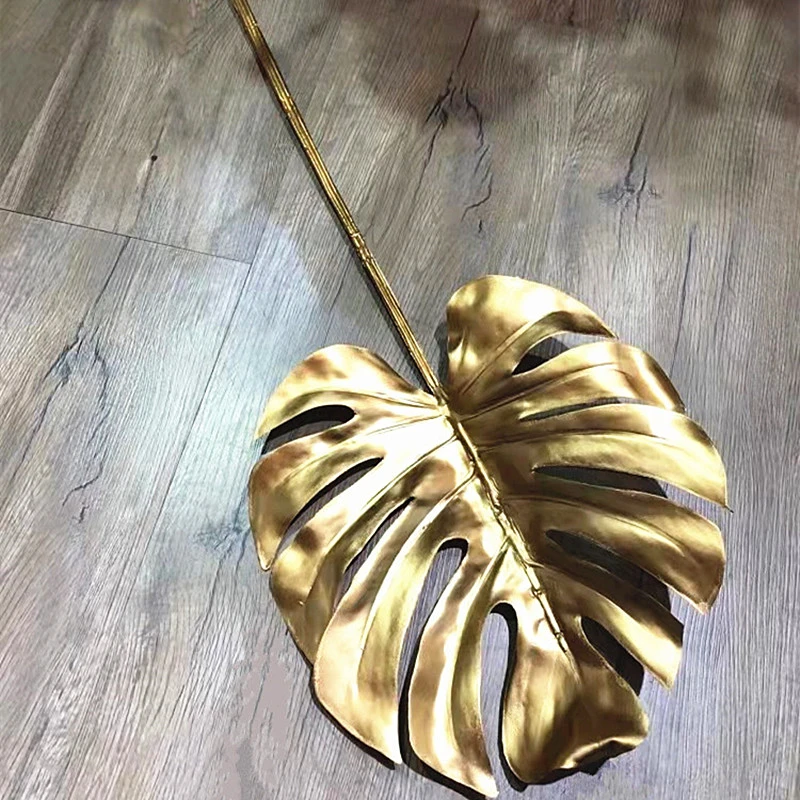 Wholesale Artificial Golden Palm Plants Plastic Wedding Leaves Diy