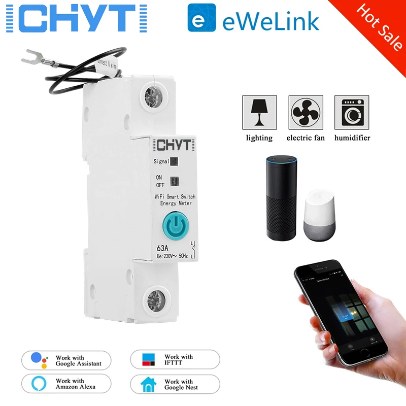 1P WIFI Smart Circuit Breaker Energy Meter Remote Control Caculate Powersumption With Alexa And Google Home For Smart Home