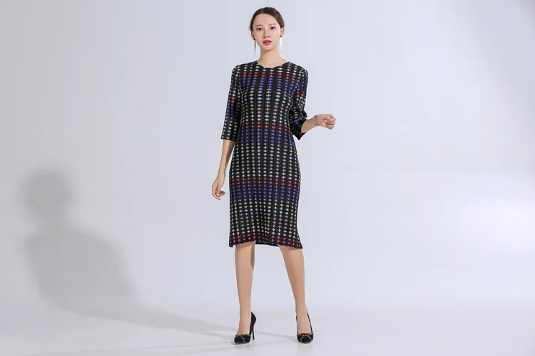 Горячая Miyake fold платье с цифровой печатью три четверти o-образным вырезом платье доступно