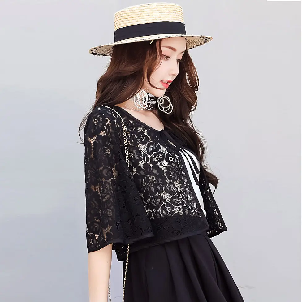 Cardigan Court Dentelle Florale Femme - Boléro Veste Ouvert, Style Coréen - Neuf Avec étiquettes, Polyester