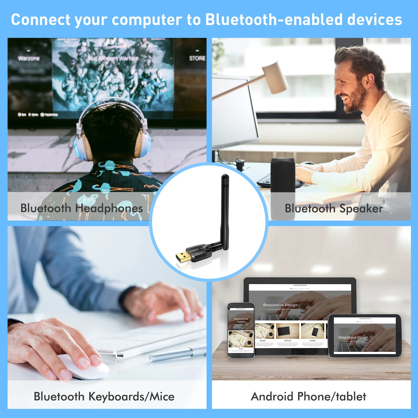 Bluetooth Adapter EDUP B3536 100M Long Range Bluetooth Adapter Dongle Bluetooth 5.1 Wireless Speaker Audio Receiver USB Transmitter For PC