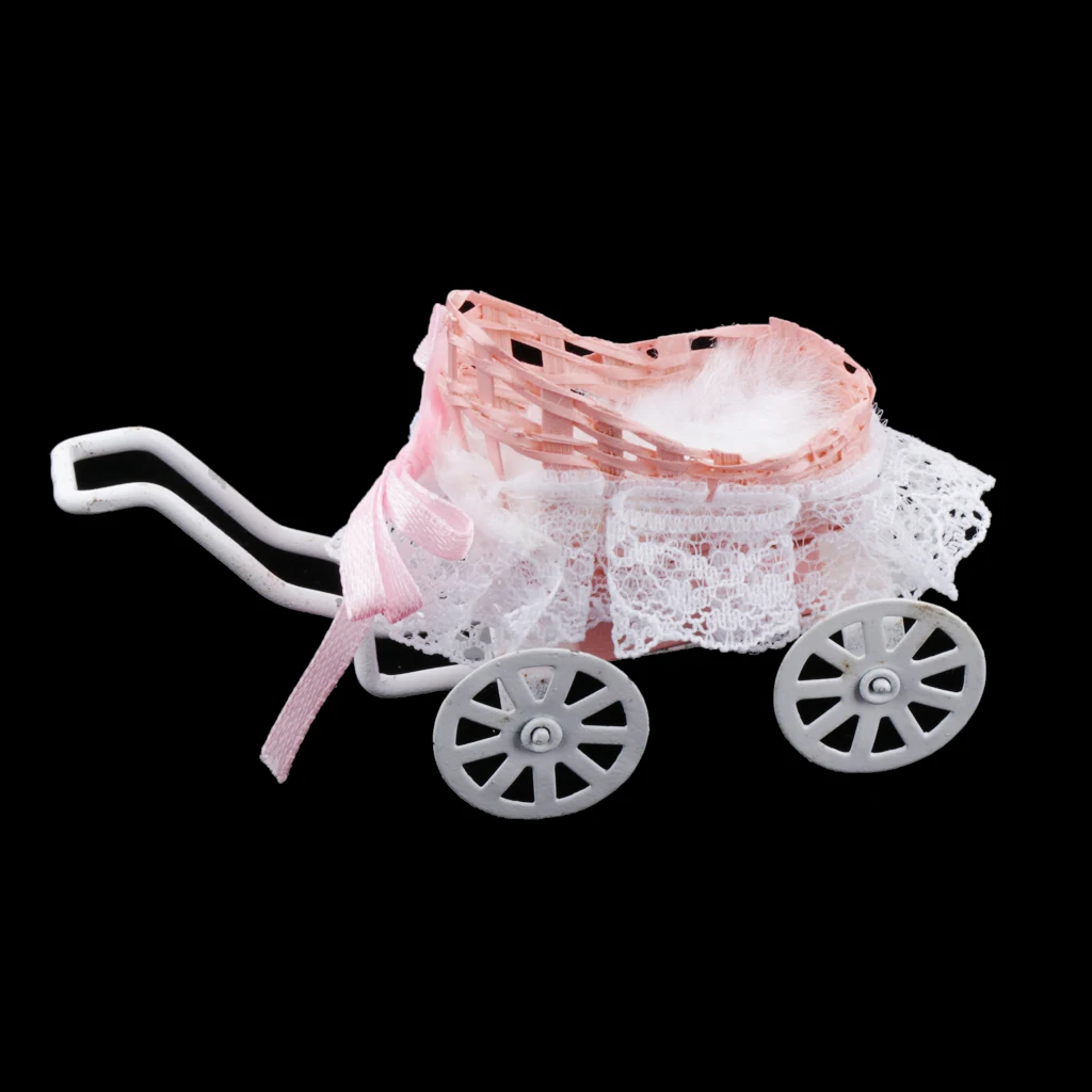 1:12 Dollhouse Miniature Baby Doll Cart Stroller With Lace Room Accessory