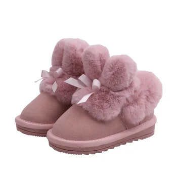 

Fashion Girls Boots Toddlers Kids Ankle Boots Warm Cotton Thick Plush Snow Boots For Children Furry Soft Fur Rabbit Ears Bowtie