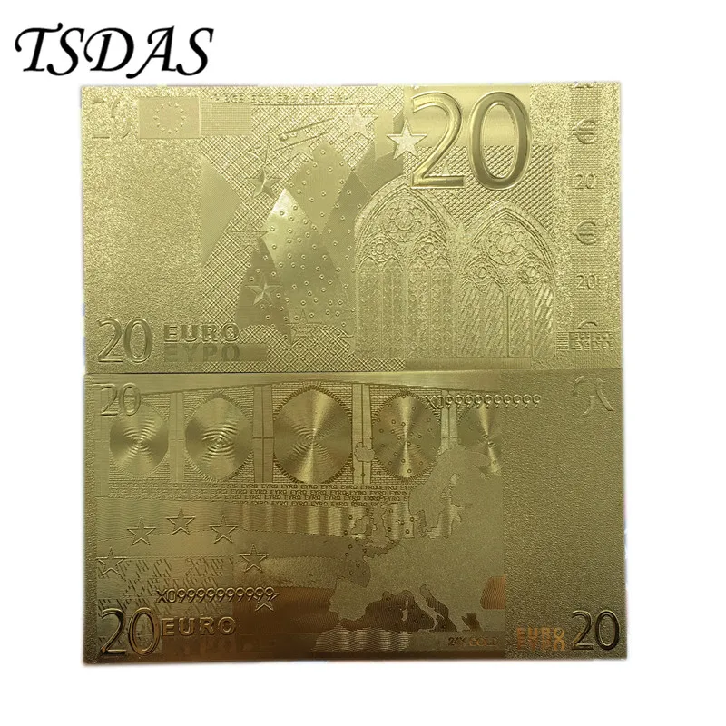 20 Euro Номинальная Коллекционная редкая красочная 20 евро Чистая 24 к золотая банкнота, Золотая евро валюта для подарков - Цвет: 20 Euro