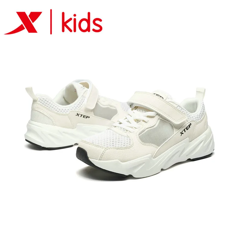 Xtep Comfortable Girls Casual Sport Velcro Sneakers Student Walking Shoes Children Light Weight Kids Mesh Sport 681214329268