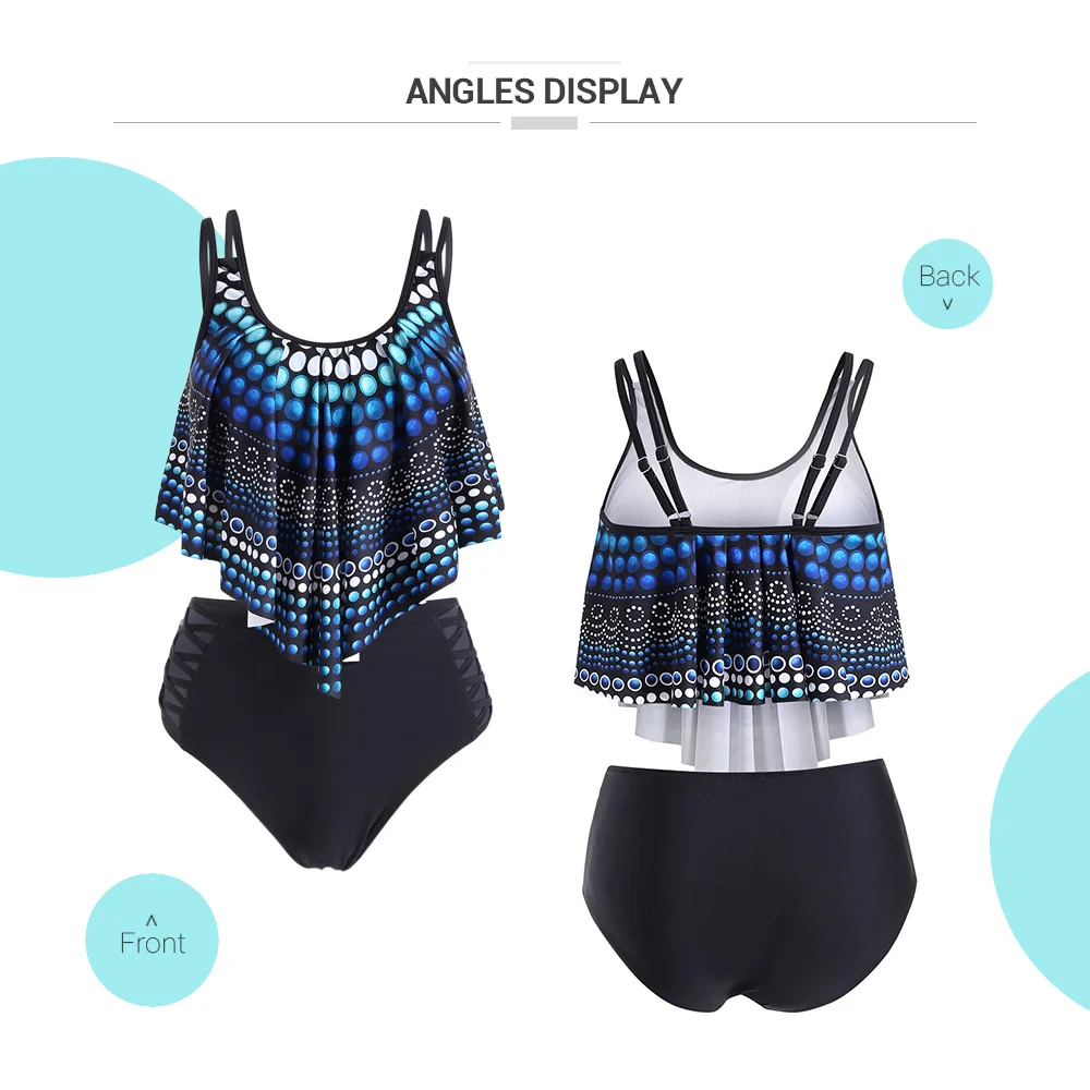 Polka Dot Criss Cross High Waisted Tankini Swimwear