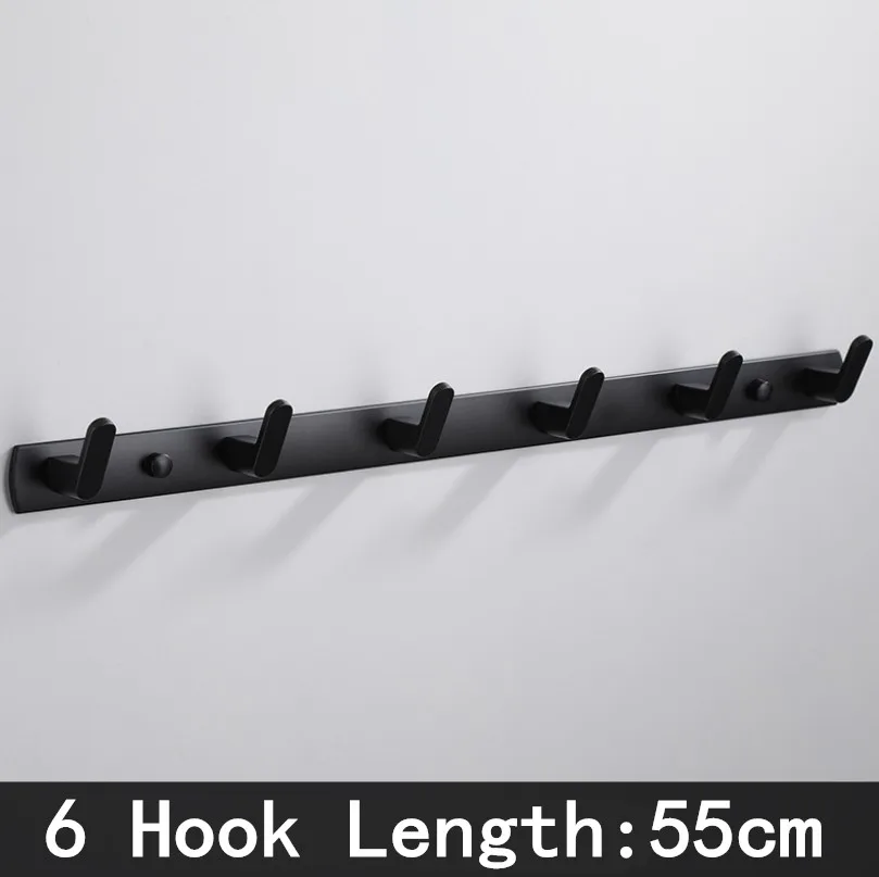 Black- 6 Hook Черный белый крючок для халата крючки для полотенец в ванной сумка для полотенец шляпа крючок настенная одежда пальто крючок настенная вешалка Аксессуары для ванной комнаты - Цвет: Black- 6 Hook