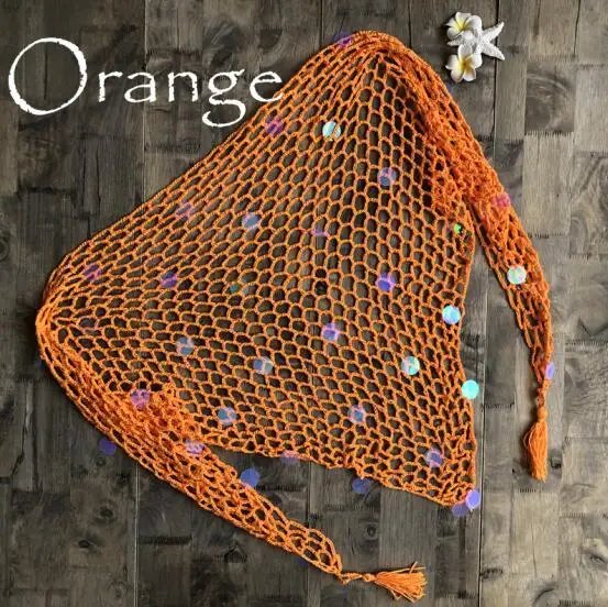 CROCHET BIKINI New Arrival Summer Sexy Women Sequin Hollow Out Fishnet Crochet Mesh Bikini Cover Up Swimwear Bathing Beach - Цвет: Orange