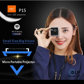 

UNIC P1S Mini Projector HD WIFI Wireless DLP Pocket 40 Lumens Micro LED Video Projector Home Theater Cinema for AirPlays