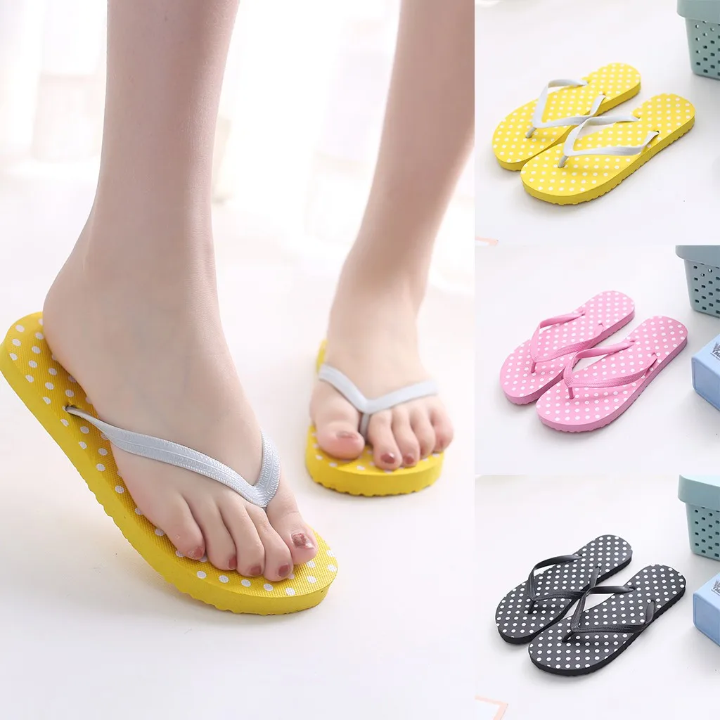 yellow dot flip flops