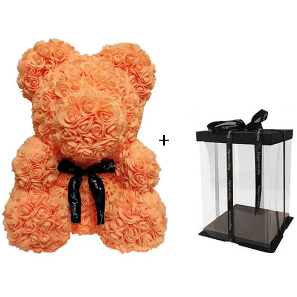 Прямая поставка 40 см мыло Пена Роза плюшевый мишка искусственный цветок в подарочной коробке для подруги подарок на Рождество День святого Валентина - Цвет: orange with box