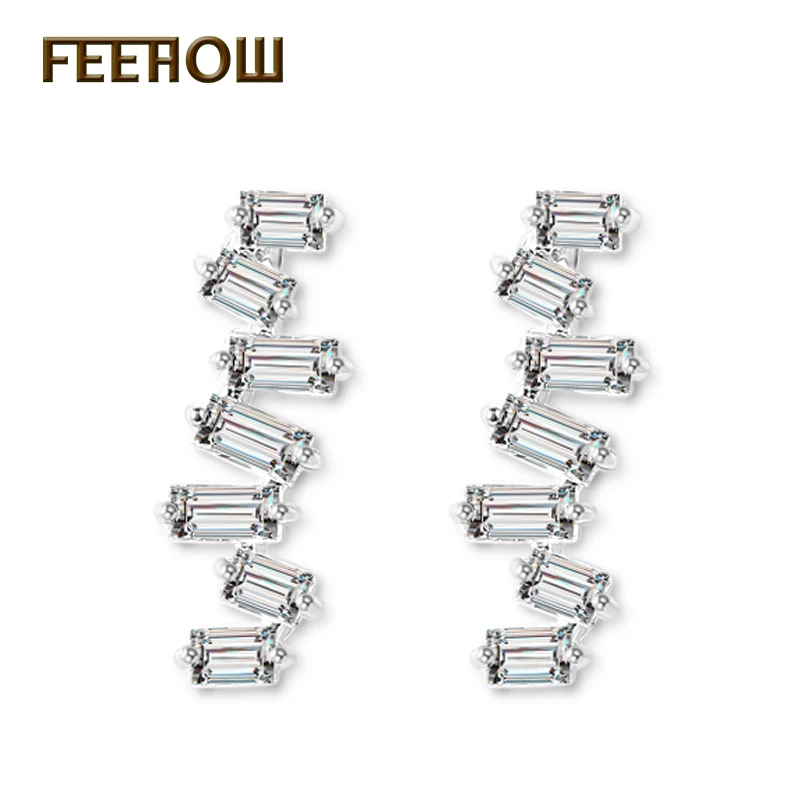 FEEHOW популярные модные серьги-гвоздики с маленькими кристаллами, кубическим цирконием, корейский стиль, украшения для женщин, свадебные вечерние серьги FWEP2023