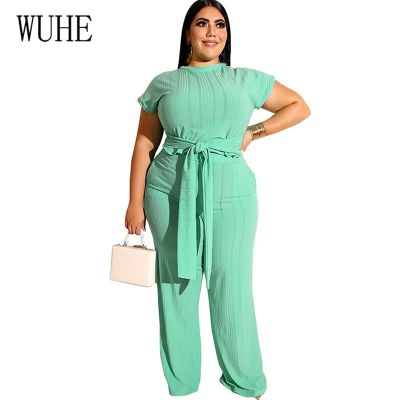Grass Green WUHE плюс размер элегантные женские комбинезоны элегантные желтые вечерние широкие брюки комбинезон повседневные длинные брюки офисный женский пляжный костюм комбинезоны - Color: Grass Green