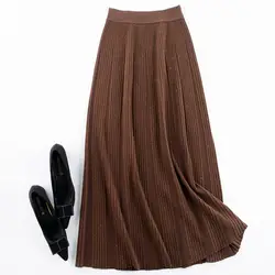 2019 женская зимняя трикотажная юбка трапециевидной формы с высокой талией, модная Женская Осенняя Плотная юбка в цветной горошек, Faldas Jupe Femme
