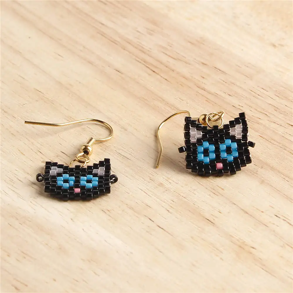 Shinus 10 Pairs/lot MIYUKI Earrings For Women Animal Cat Earring Girl Perles Miyuki Joyeria Jewelry Jewels Pendientes Mujer