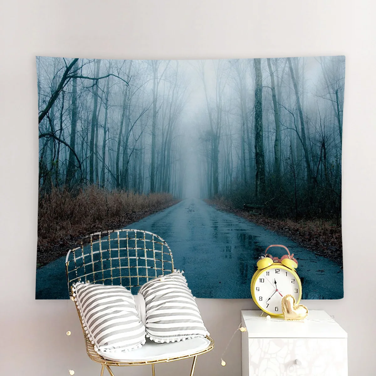 Туманный лес в конце дороги настенный Декор Настенный декор гобелен Декор стены Искусство дома