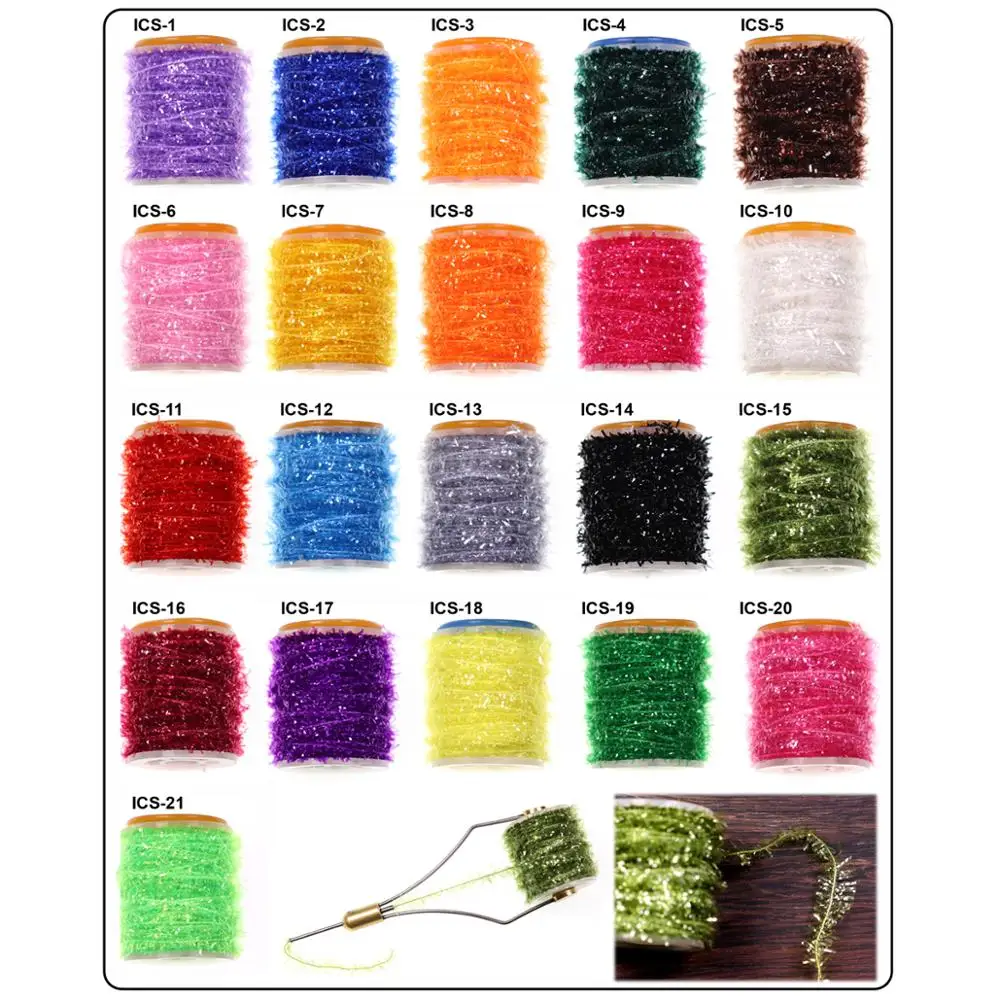 Vampfly 2 Spools Fishing Fly Tying Ice Chenille  Material For Knitting Streamer Fly Marabou Jig Ice Jig Flies Bass Pike Lures