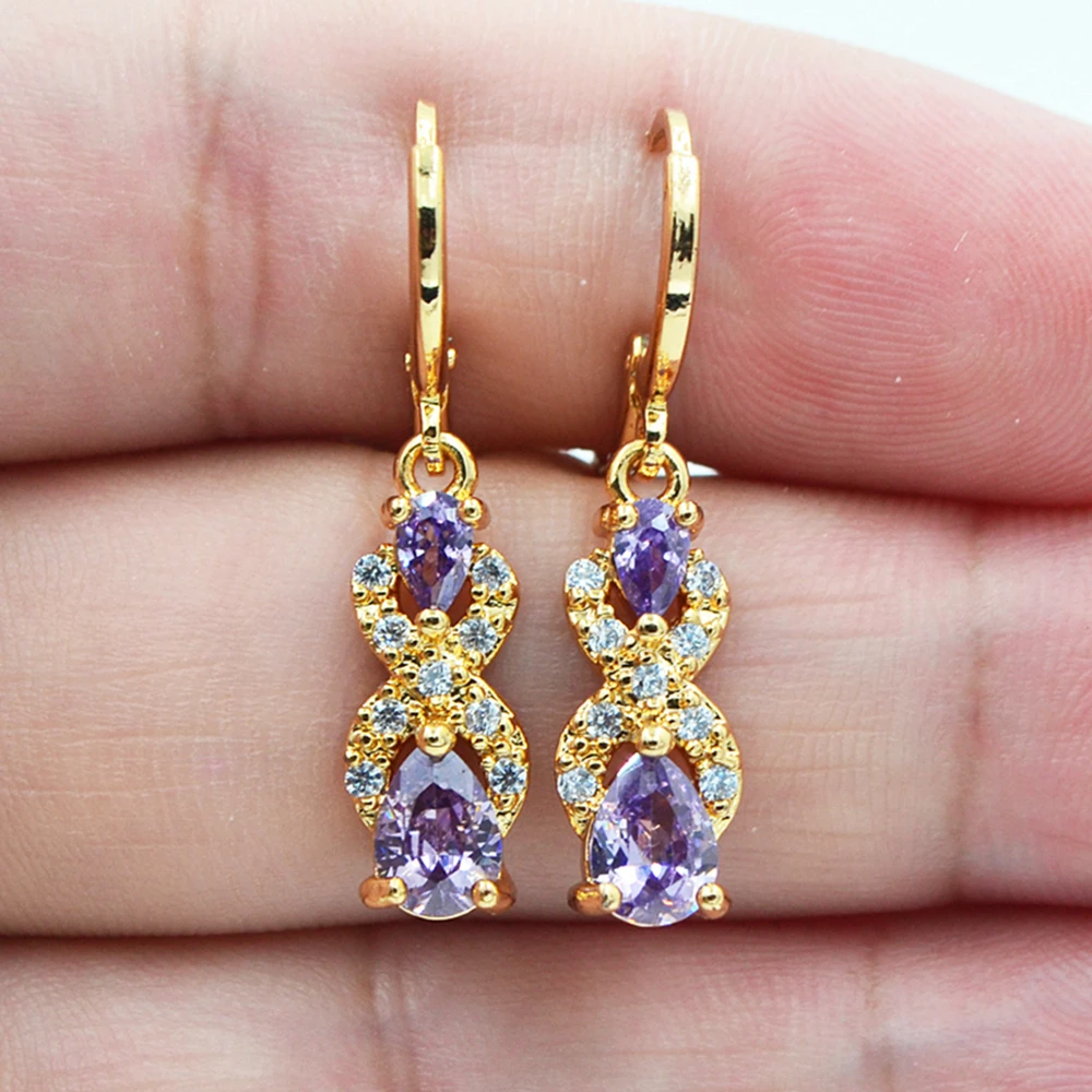 

Fashion Women Gold Color Filled Purple Mystic Topaza Gems Teardrop Dangle Earrings Jewelry