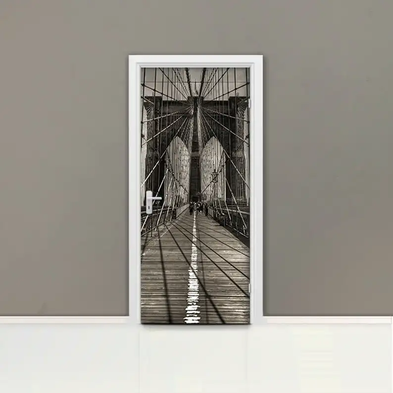 Hot Door Mural Black White Bridge Wall Door Sticker DIY Self-adhesive Waterproof Wallpaper Poste for Home Decoration Gift