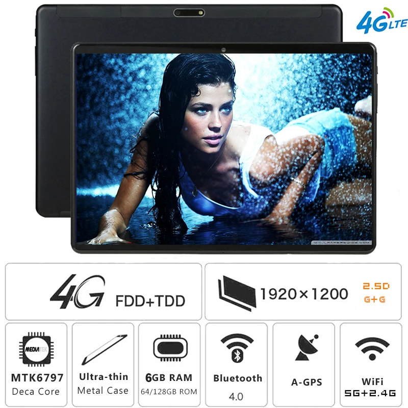 

Newest Free Ship 10 inch Tablet PC 4G-LTE 2.5D Tempered Glass Android 8.1 A-GPS Wifi 6GB RAM 128GB ROM IPS Deca Core Tablet 10.1