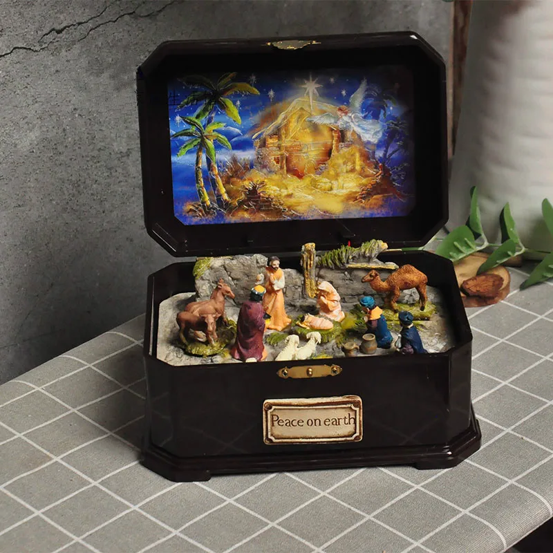 Catholic Manger Group Jesus Nativity Scene Decoration Sound and Light Music Box Decoration Christmas Gift Resin Crafts Catholic Manger Group Jesus Nativity Scene Decoration Sound and Light Music Box Decoration Christmas Gift Resin Crafts